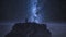 Stunning old town of Bagnoregio at night with milky way, Italy