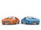 Stunning orange and blue modern super sports cars - side by side