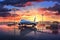 A stunning painting of an airplane on the tarmac, capturing the essence of aviation and the anticipation of flight, Airport