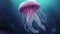 This stunning painting showcases a realistic portrayal of a jellyfish gracefully navigating through the vibrant depths of the