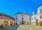 Stunning panorama of medieval courtyard of Olesko Castle, Ukraine