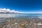 Stunning panorama view Namtso Lake Lake Nam, Tengri Nor western Nyenchen Tanglha Mountains on Qing Zang Plateau, summer sunny