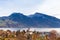 Stunning panorama view of Spiez town and Lake Thun with Swiss Alps Sigriswiler Rothorn and  Niederhorn in background on a sunny