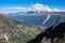 Stunning panorama view of the Swiss Alps mountain range of Valais Wallis from Fiescheralp and Bettmeralp near Great Aletsch