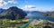 Stunning panoramic view of the mountains and fjord of Andalsnes Norway