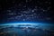 Stunning panoramic view of planet earth from space with glowing city lights and light white clouds