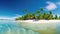 This stunning photo captures a mesmerizing tropical island situated in the middle of an expansive ocean, Tropical island scene in