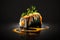 A stunning photograph of sushi on a sleek black background. Ai