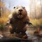 Stunning Photorealistic Beaver Artwork: Ultra-sharp, High Detail, Dynamic Pose