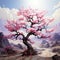 A stunning pink blossomed tree in a desert setting