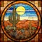 Stunning Plateau Stained Glass Of Arizona Desert With Saguaro Cactus