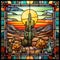 Stunning Plateau Stained Glass Of Arizona Desert With Saguaro Cactus