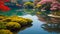 stunning pond in Japan scenery season relax coloured reflection