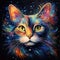 A Stunning Portrait of a Cat Made of Swirling Colorful Galaxies