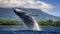 A stunning poster depicting a humpback whale in its natural environment. Huge jump of a humpback whale. Generative AI