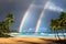 Stunning rainbow in stormy skies over the ocean