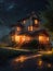 Stunning realistic house exterior at night environment