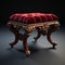 Stunning Red Velvet Antique Stool With Ornate Complexity