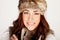 Stunning Redhead In Winter Fur Hat