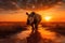 Stunning Rhino in the savanna at sunset. Amazing African Wildlife. Generative Ai