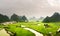 Stunning rice field view with karst formations China