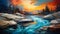 Stunning River Sunset Painting In The Style Of Patrick Brown