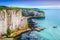 Stunning rocky coastline with La Manche channel, Normandy, Etretat, France