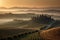 Stunning rolling hills of Tuscany during sunset or sunrise