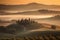 Stunning rolling hills of Tuscany during sunset or sunrise