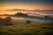 Stunning rolling hills of Tuscany during sunset or sunrise