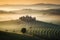 Stunning rolling hills of Tuscany during sunset or sunrise