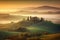 Stunning rolling hills of Tuscany during sunset or sunrise