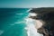 A stunning sandy beach from above, with a turquoise sea and breathtaking cliffs. Generative AI