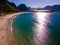 Stunning sandy beach and high mountains in the north