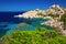 Stunning Sardinia coastline with rocks and azure clear water, Costa Smeralda, Sardinia, Italy