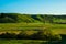 Stunning scene clear blue sky with green grassland in the morning. New Zealand agriculture in the rural area. I