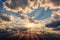 Stunning scene of sunbeams through cumulus clouds, a natural spectacle