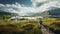 Stunning Scottish Landscape: Hiker On Mountain Trail With Wetland View