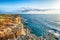 Stunning seascape with cliffs rocky arch and stacks (faraglioni) at Torre Sant Andrea