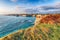 Stunning seascape with cliffs rocky arch and stacks (faraglioni) at Torre Sant Andrea