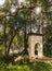 Stunning shot of a pathway of stars with an arched structure in a garden full of trees and plants