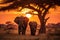 Stunning sight. herd of majestic elephants gracefully roaming the african savannah at sunset