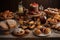 a stunning spread of various baked goods, from traditional pastries and pies to modern desserts