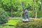 Stunning spring landscape, famous Keukenhof garden with colorful fresh tulips, flowers and Dutch windmill in background,