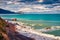 Stunning spring seascape of Mediterranean sea, Torre Conca beach. Nice outdoor scene of Rais Gerbi cape. Dranatic vmorning wiew of