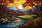 Stunning Stained Glass-Inspired Landscape. AI