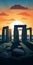 Stunning Stonehenge Sunset Illustration Flat 2d Game Art