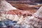 Stunning striped purple sandstone formations of Blue Mesa badlands in Petrified Forest National Park