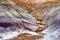 Stunning striped purple sandstone formations of Blue Mesa badlands in Petrified Forest National Park