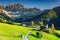 Stunning summer landscape with Santa Maddalena village, Dolomites, Italy, Europe